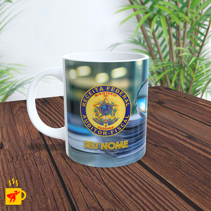 Caneca Auditor Fiscal Brasão Lupa